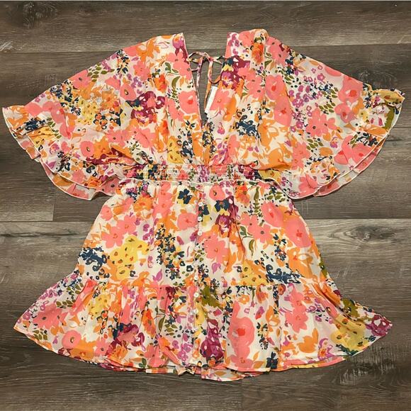 Forever 21 Soul Girl Floral Print Butterfly Sleeve Mini dress Size X-Large Pink - Picture 4 of 13